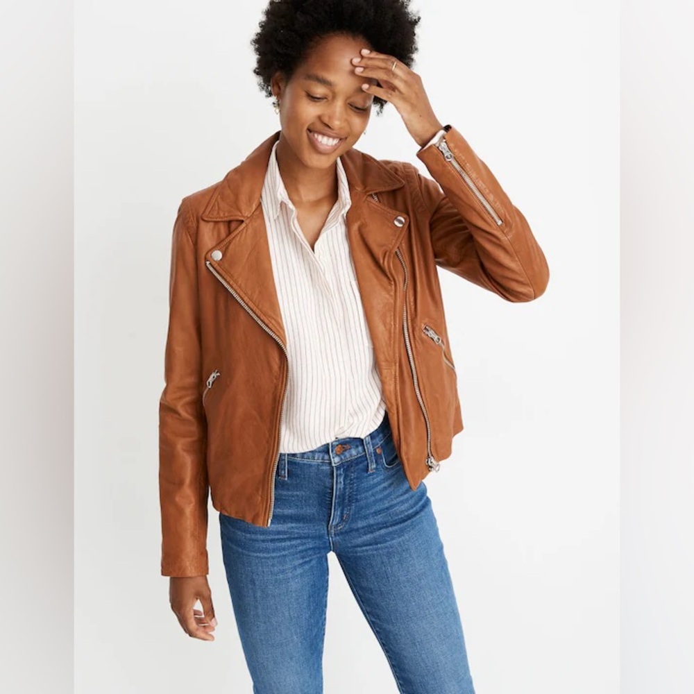 Madewell The Washed Leather Motorcycle Jacket, Size Small